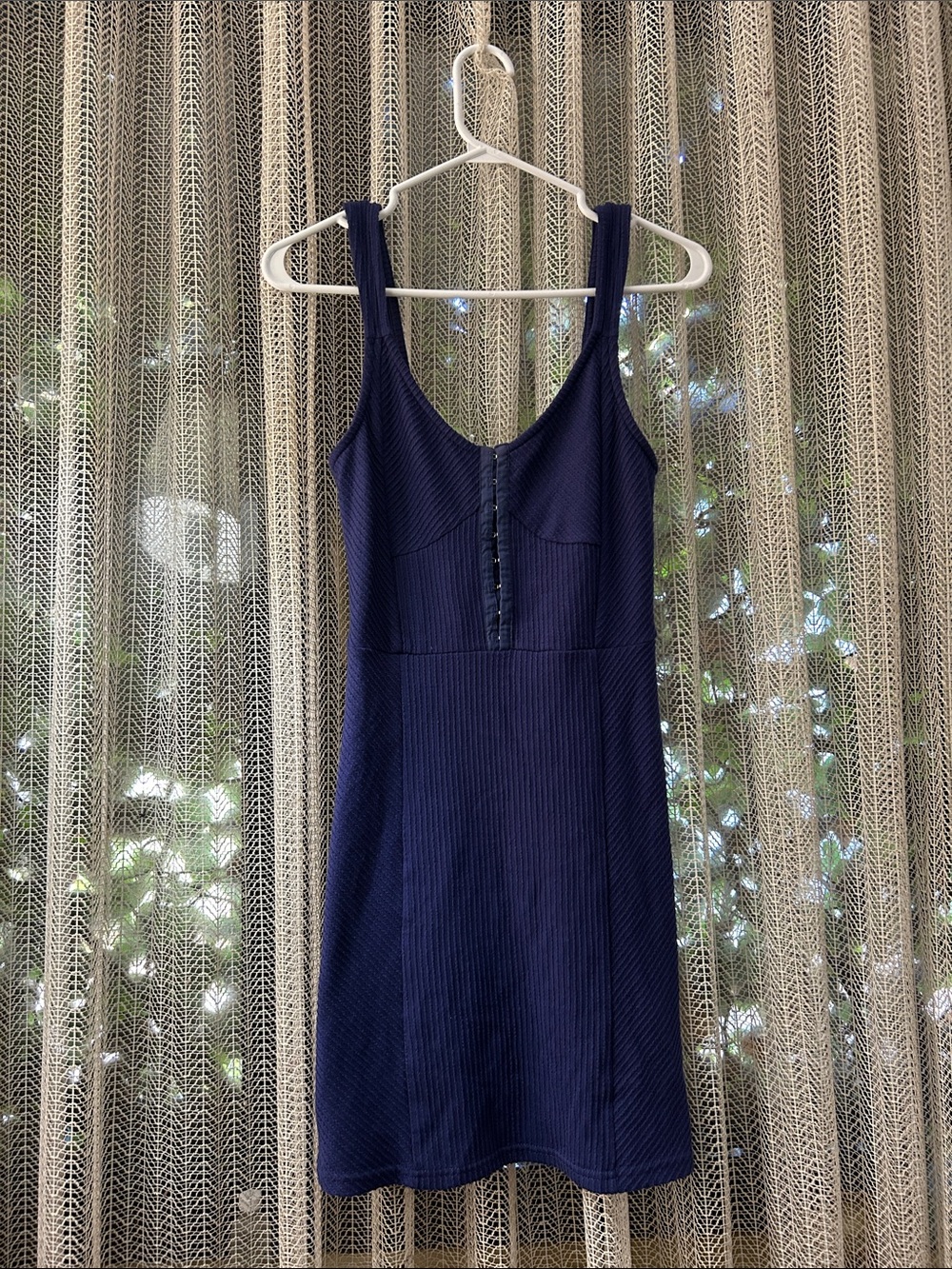 Forever 21 Navy Ribbed Button-Front Mini Dress